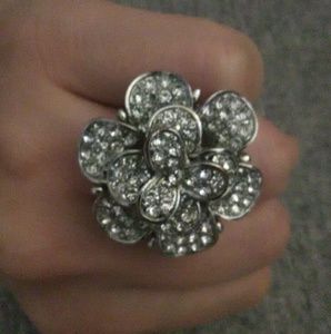 Silver Costume Cocktail Ring with Shiny Accents